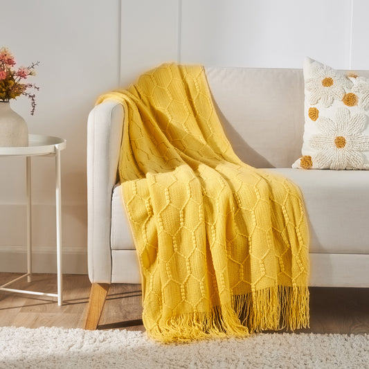 HEXA FRINGE THROW TURMERIC