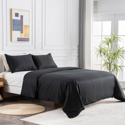 Black Stripe Sateen Duvet Set