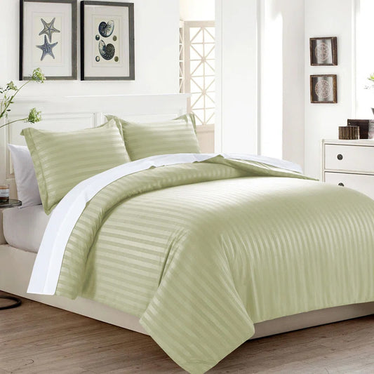 Light Olive Stripe Sateen Duvet Set