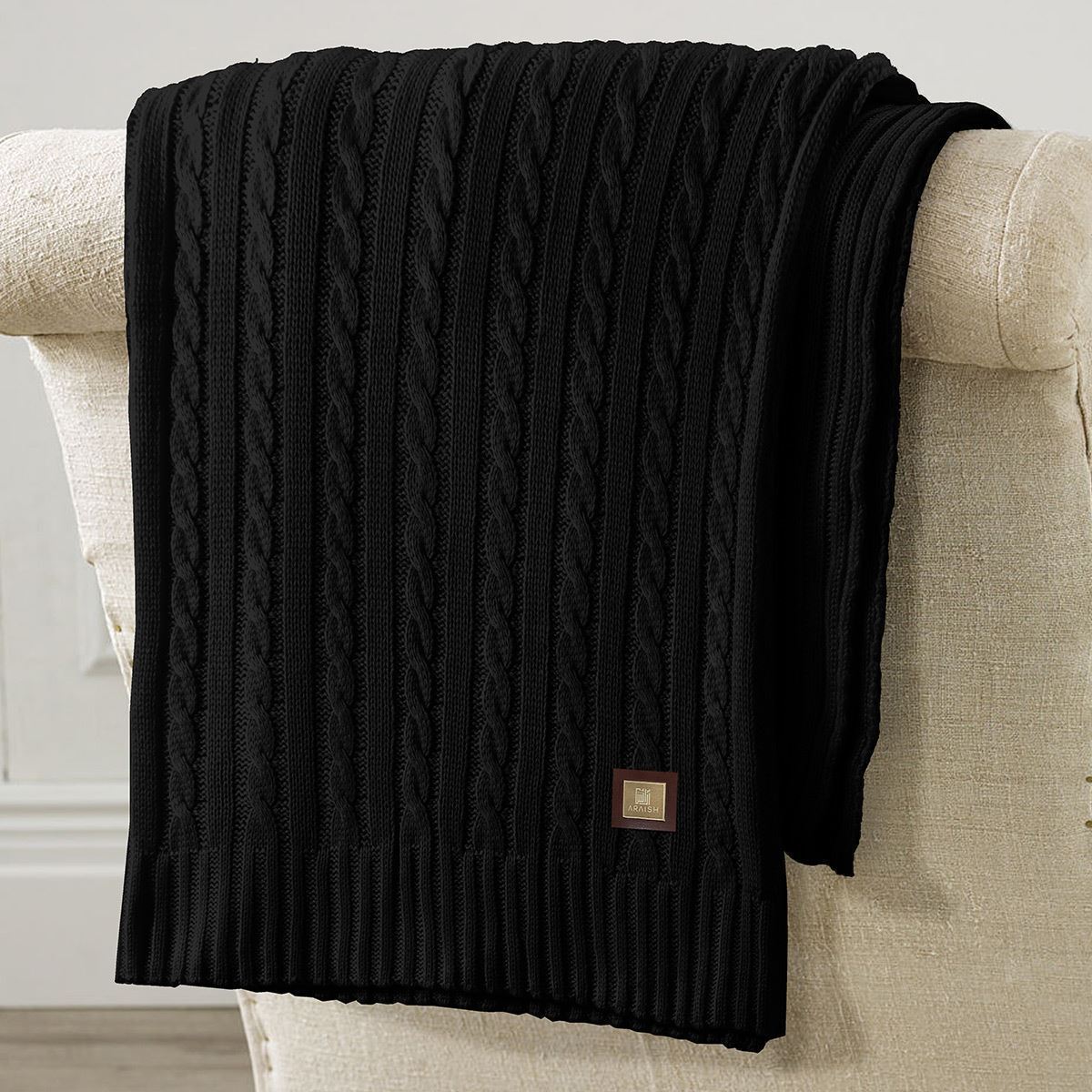 Cable Knit Throw Black
