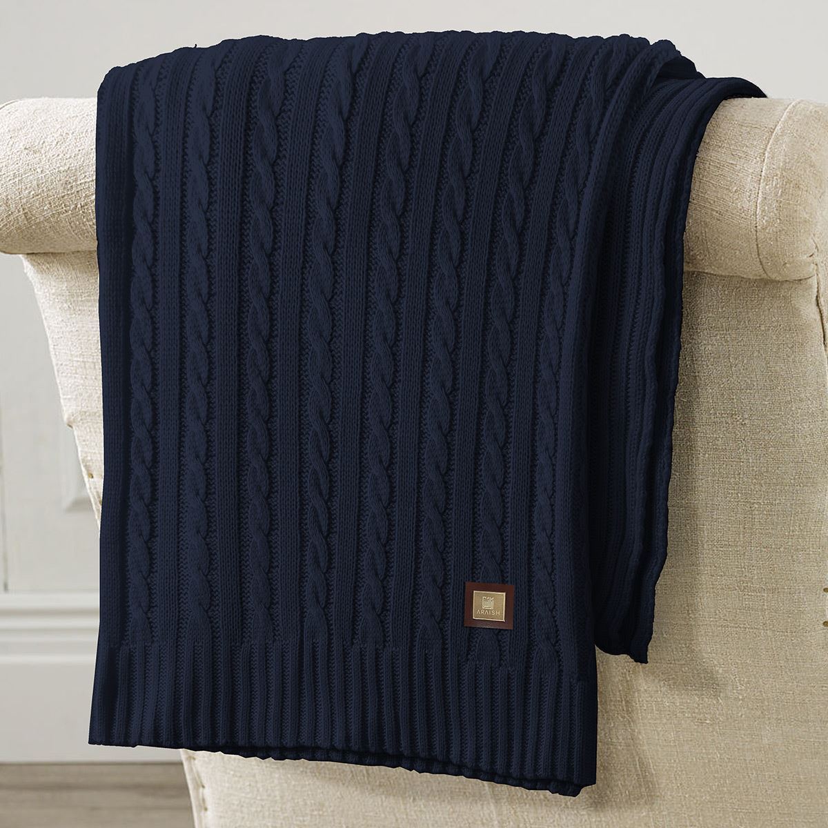 Cable Knit Throw Navy