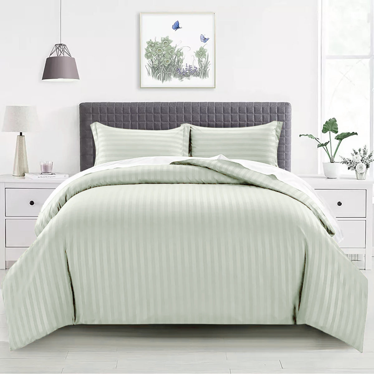 Pistachio Stripe Sateen Duvet Set