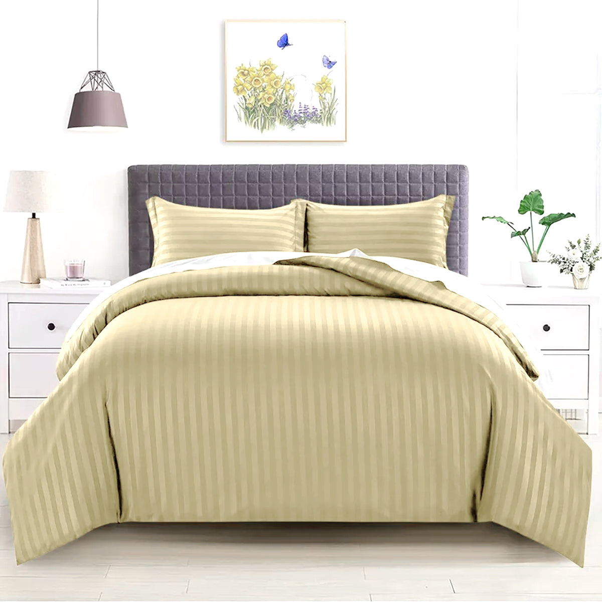 Corn Yellow Stripe Sateen Duvet Set