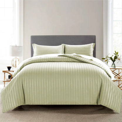 Light Olive Stripe Sateen Duvet Set