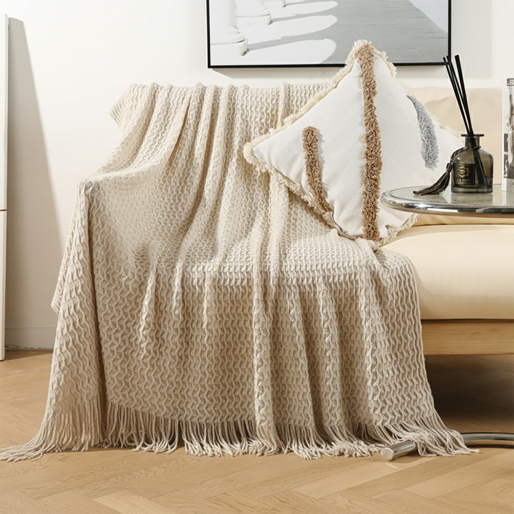 NORDIC FRINGE THROW KHAKI