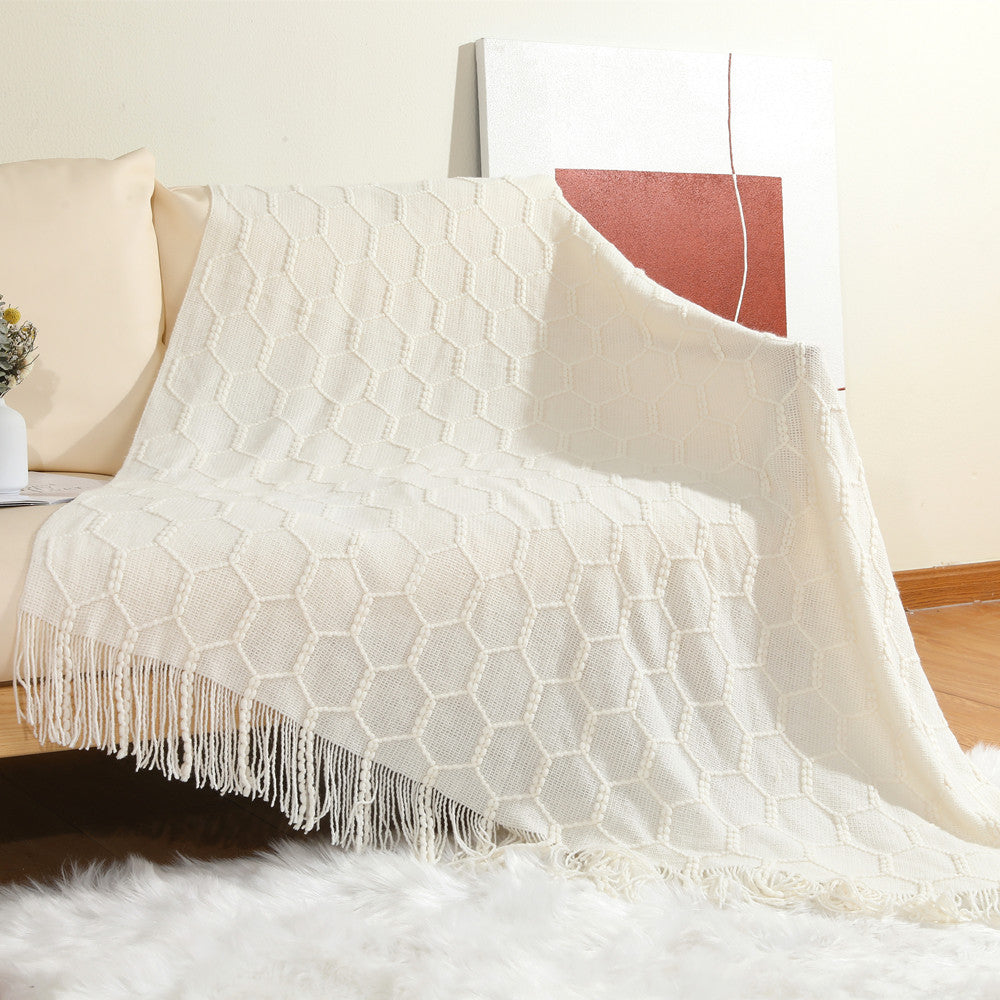 HEXA FRINGE THROW OFF WHITE