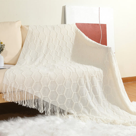 HEXA FRINGE THROW OFF WHITE