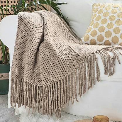 KNITTED MESH THROW KHAKI