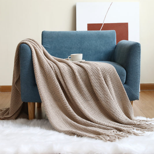 KNITTED MESH THROW KHAKI