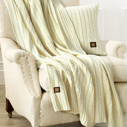 Cable Knit Throw Cream