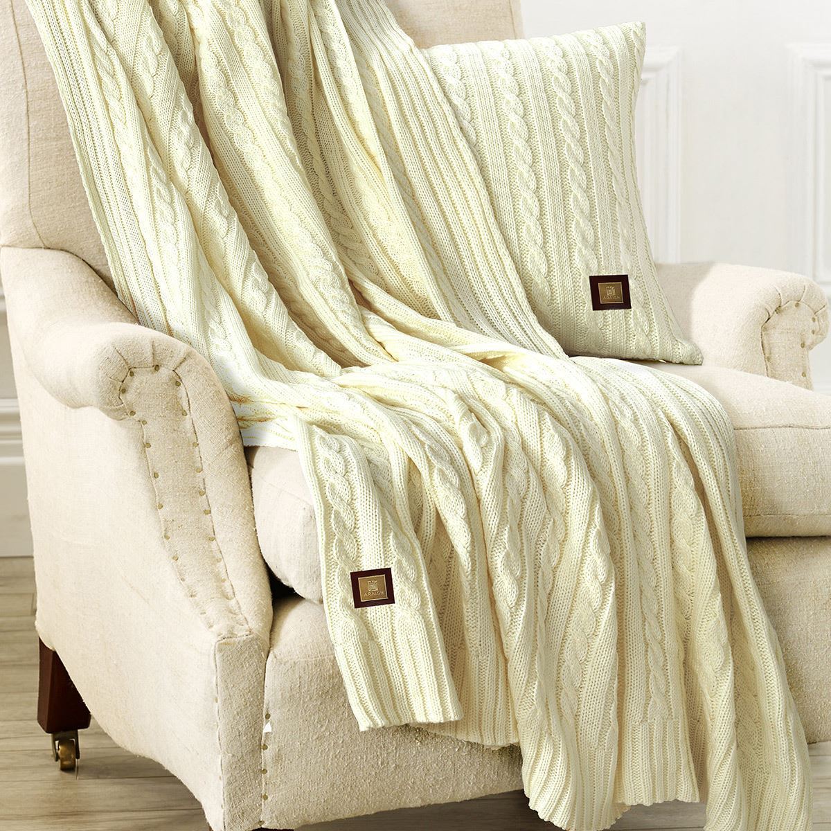 Cable Knit Throw Cream