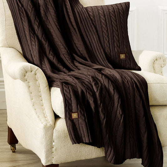 Cable Knit Throw Brown