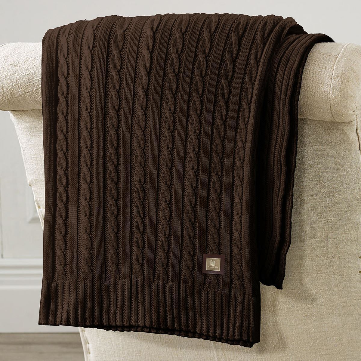 Cable Knit Throw Brown
