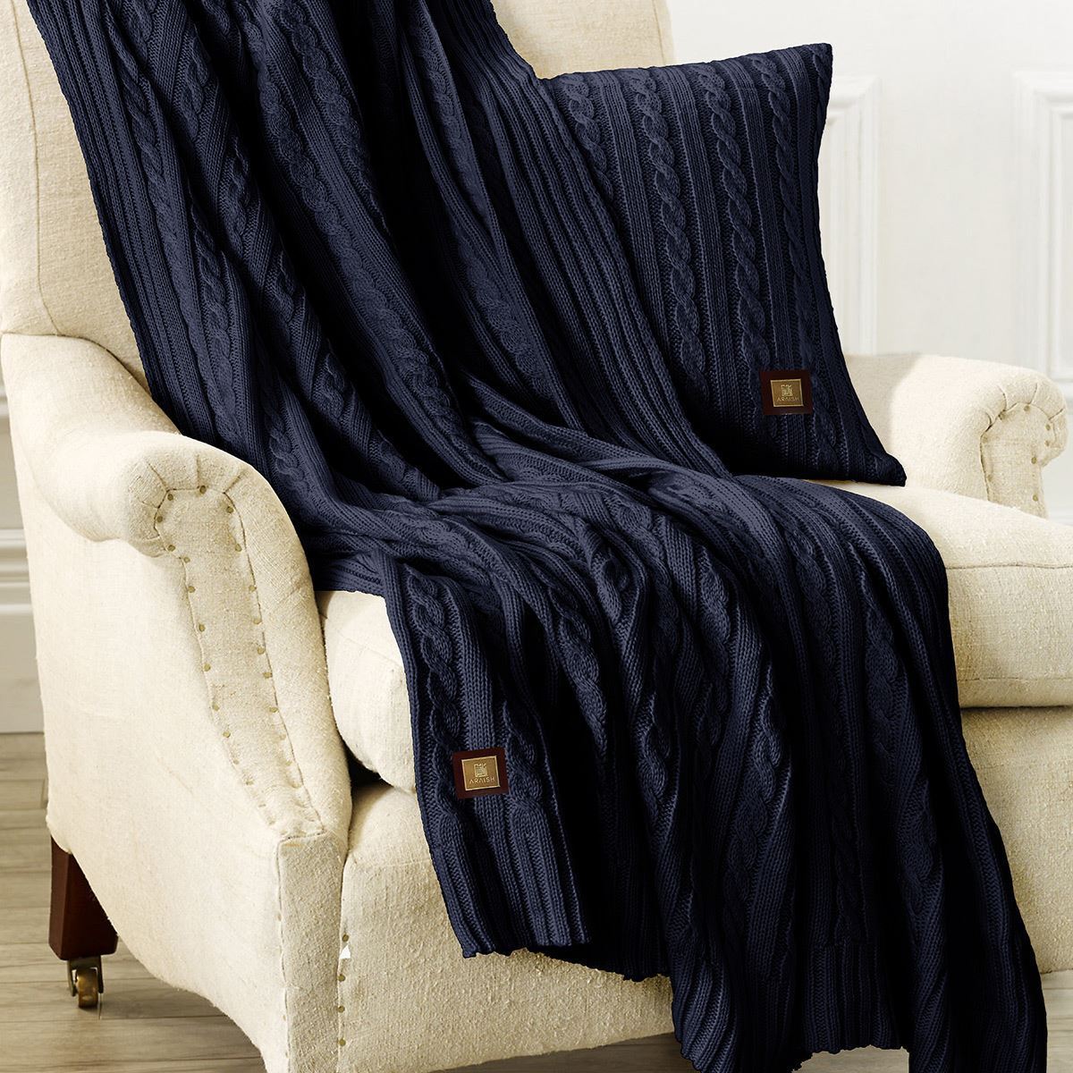 Cable Knit Throw Navy